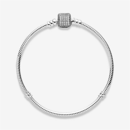 Pandora Moments Sparkling Pavé Clasp Snake Chain Bracelet Size 17