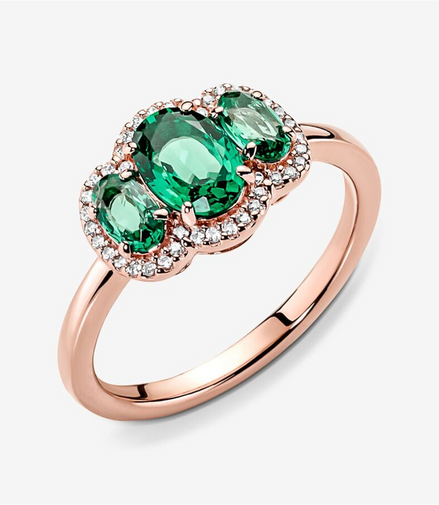 Pandora Timeless Green Three Stone Vintage Ring Size 6