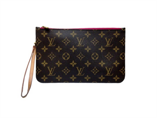 Gently Loved Louis Vuitton Monogram Wristlet Pouch With Red Trim