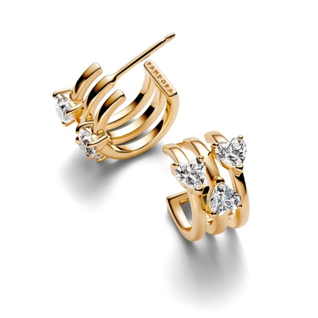 Pandora Timeless Triple Heart Gold-Plated Hoop Earrings