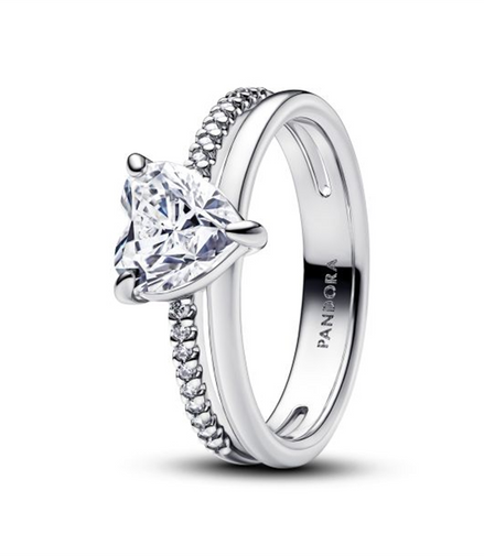 Pandora Double Band Heart Ring Size 56