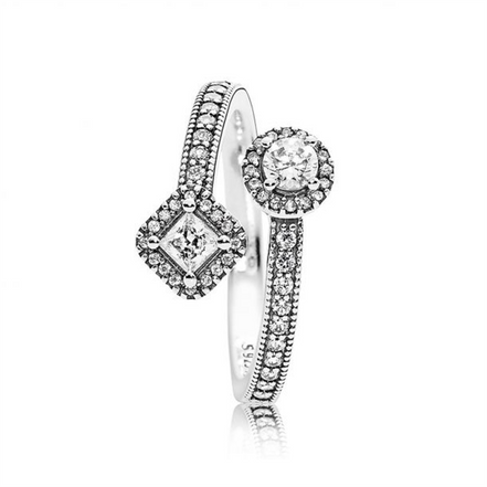 Pandora Timeless Sparkling Square And Circle Open Ring Size 8.5