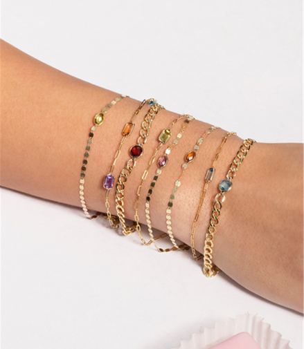 Ladies 14K Gold And Peridot Paperclip Bracelet