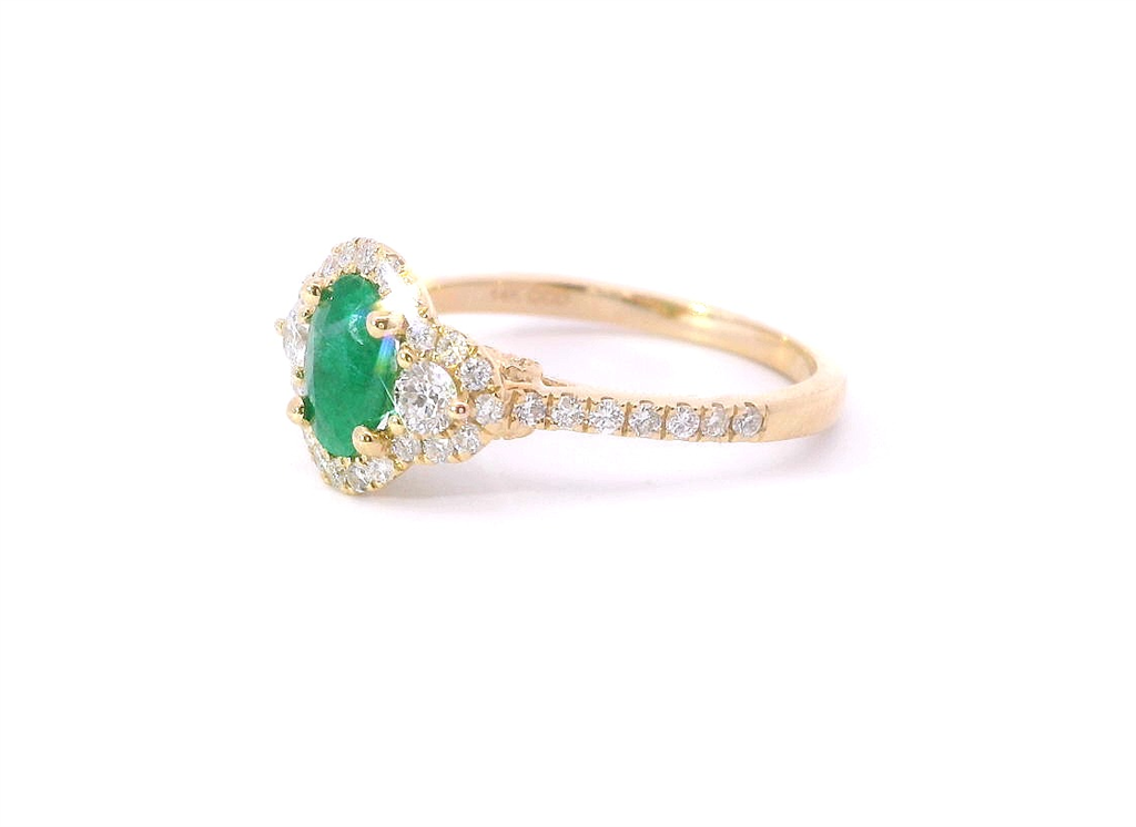 14K Yellow Gold Emerald And Diamond Accented Fashion Ring