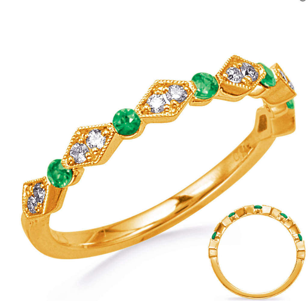 14K Yellow Gold Emerald And Daimond Band