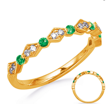 14K Yellow Gold Emerald And Daimond Band