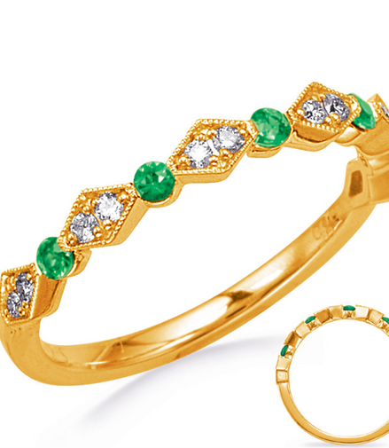 14K Yellow Gold Emerald And Daimond Band