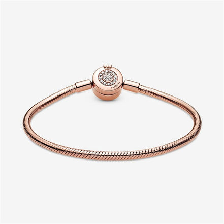 Pandora Signatures Rose Sparkling Crown O Snake Chain Bracelet Size 17