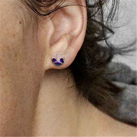 Pandora Moments Rose And Deep Purple Pansy Flower Stud Earrings