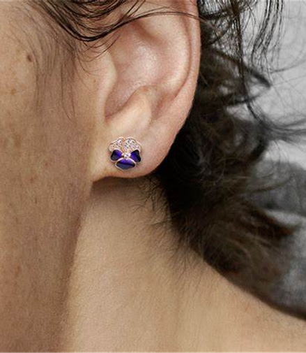 Pandora Moments Rose And Deep Purple Pansy Flower Stud Earrings