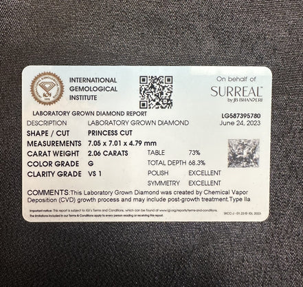 2.06 ctw Princess Lab Grown Diamond