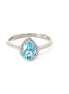 14K White Gold Blue Topaz and Diamond Pear Shaped Ring