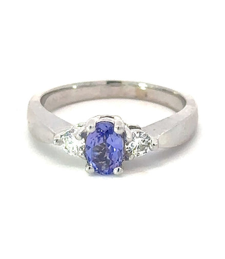 14K White Gold Oval CutTanzanite and Diamond Ring