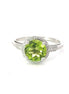 14K White Gold  Round Cut Peridot And Diamond Ring