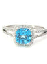 14Kw .25Ct Diamond 1.74Ct Aa Blue Topaz Cushion Cut Ring