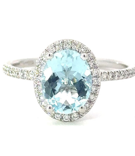 14Kwg 1.60 Cttw  Oval Cut Aquamarine And .26 Cttw Diamond Ring