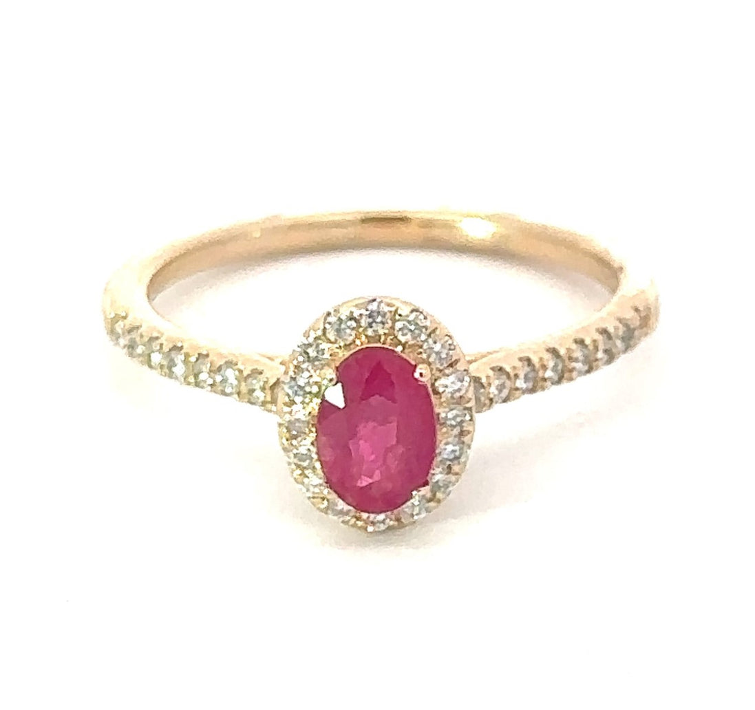 14K Yellow Gold Oval Cut Ruby And Diamond Ring