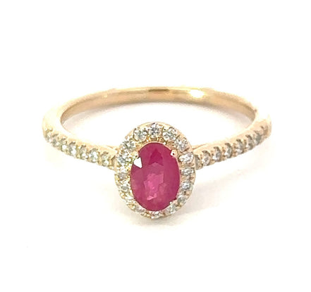 14K Yellow Gold Oval Cut Ruby And Diamond Ring