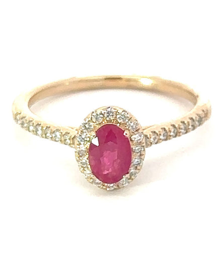 14K Yellow Gold Oval Cut Ruby And Diamond Ring