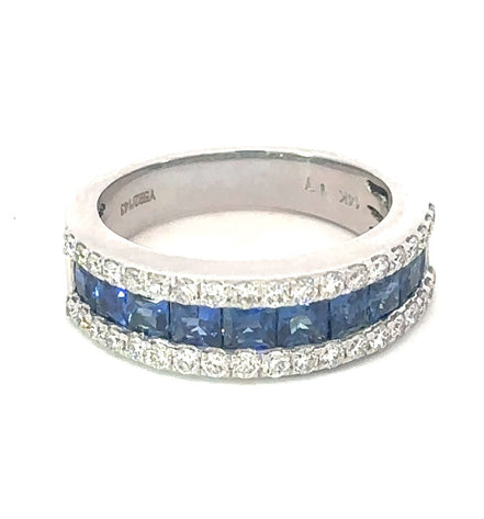 14K White Gold .55 CT Diamond And 1.53 CT Sapphire Ring
