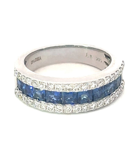 14K White Gold .55 CT Diamond And 1.53 CT Sapphire Ring