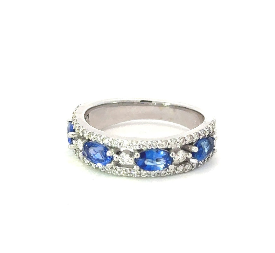14K White Gold .55 CT 0val Sapphire Diamond Band