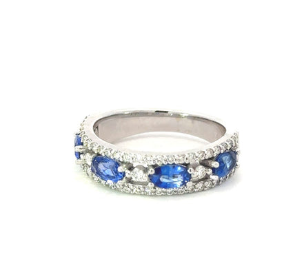 14K White Gold .55 CT 0val Sapphire Diamond Band
