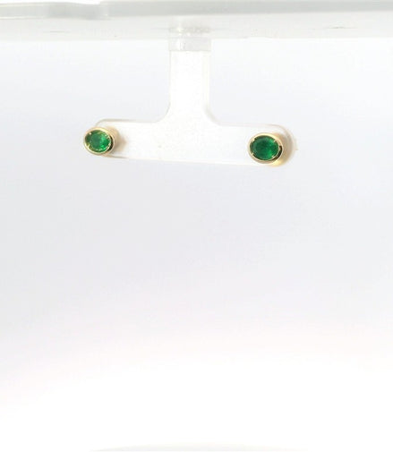 14K Yellow Gold Emerald Bezel Set East/West Oval Shaped Stud Earrings