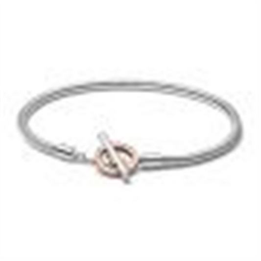 Pandora Signature Two-Tone Logo T-Bar Snake Chain Bracelet Size 19