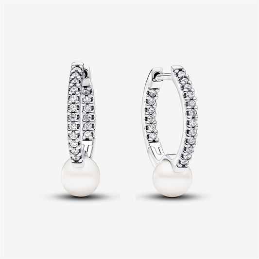 Pandora Essence Treated Freshwater Cultured Pearl & Pavé Hoop Earrings