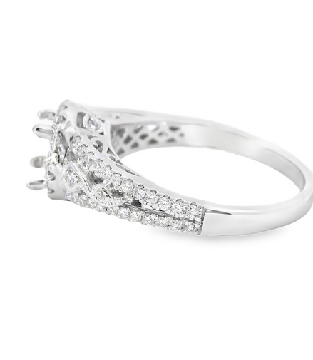 14K White Gold Halo Diamond Semi-Mount Engagement Ring