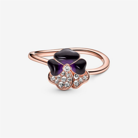 Pandora Moments Deep Purple Pansy Flower Ring Size 7