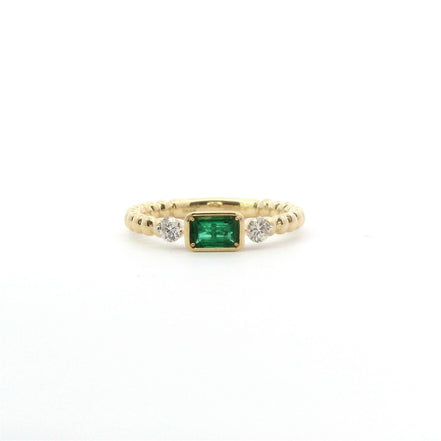 14K Yellow Gold Emerald & Diamond East/West Fashion Ring
