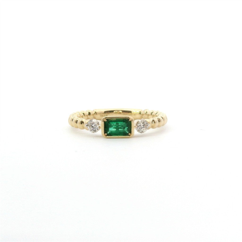 14K Yellow Gold Emerald & Diamond East/West Fashion Ring
