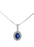 14K White Gold Oval Sapphire and Diamond Pendant Necklace