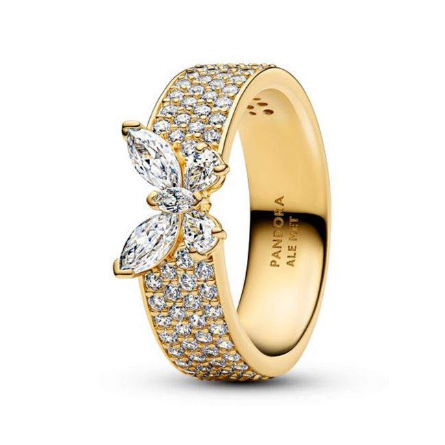 Pandora Sparkling Butterfly Bold Gold-Plated Ring Size 7.5