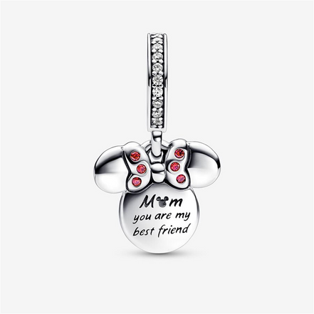 Pandora Disney Minnie Mouse Silhouette "Mom"  Double Dangle Charm