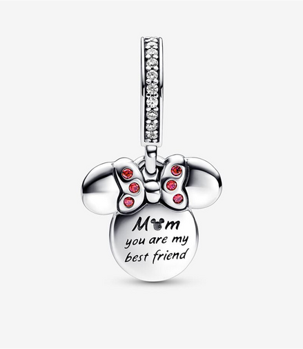 Pandora Disney Minnie Mouse Silhouette "Mom"  Double Dangle Charm