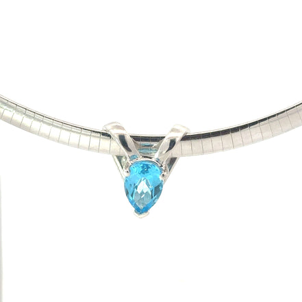 14K White Gold Pear Shaped Blue Topaz Stone Pendant