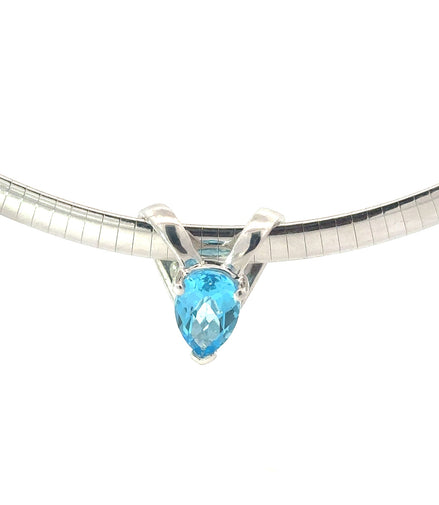 14K White Gold Pear Shaped Blue Topaz Stone Pendant