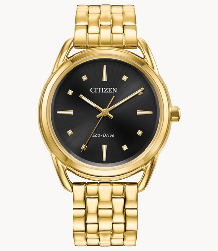 Citizen Ladies Dress Classic Gold-Tone Eco-Drive Bracelet Watch with Black Dial