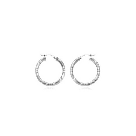 Carla Laides 14K White Gold Twisted Tube Hoop Earrings