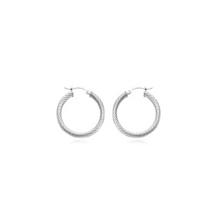Carla Laides 14K White Gold Twisted Tube Hoop Earrings