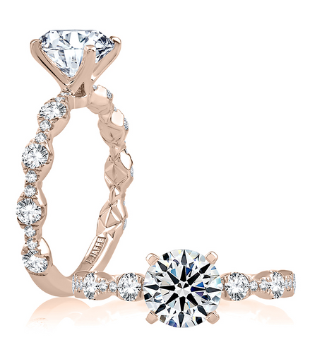 A.JAFFE 14KT Rose Gold Four Prong Diamond Engagement Ring with Scalloped Band