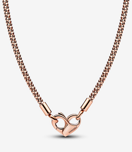 Pandora Moments Rose Heart Clasp Studded Chain Necklace 45 cm