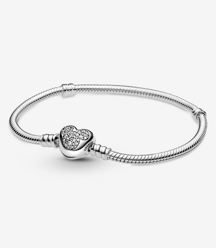 Pandora Disney Mickey Mouse Heart Clasp Snake Chain Bracelet Size 18