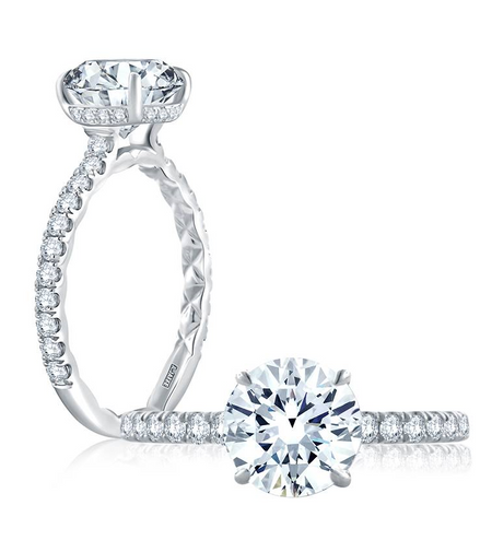 A.JAFFE 14K White Gold Statement Round Quilted Engagement Ring