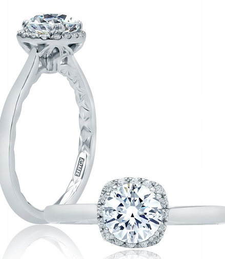 A.JAFFE Scalloped Halo Diamond Engagement Ring with Quilted Interior