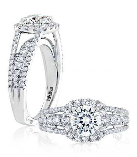 A.JAFFE Triple Split ShankHalo Round Cut Diamond Engagement Ring