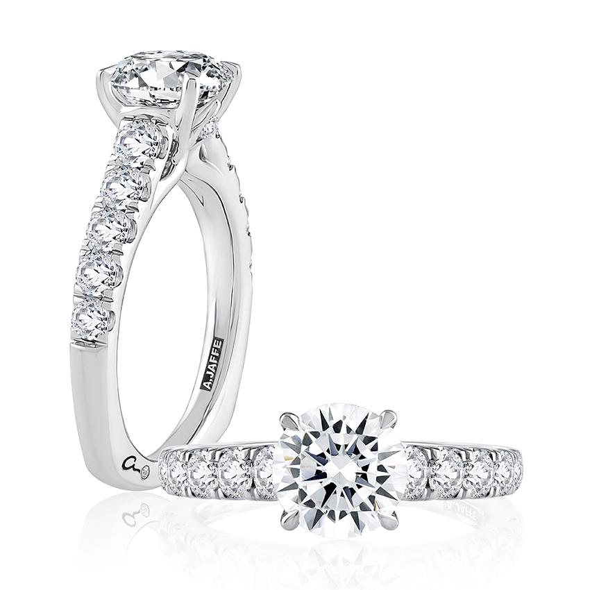 A.JAFFE Modern Diamond Pavé Round Cut Diamond Engagement Ring